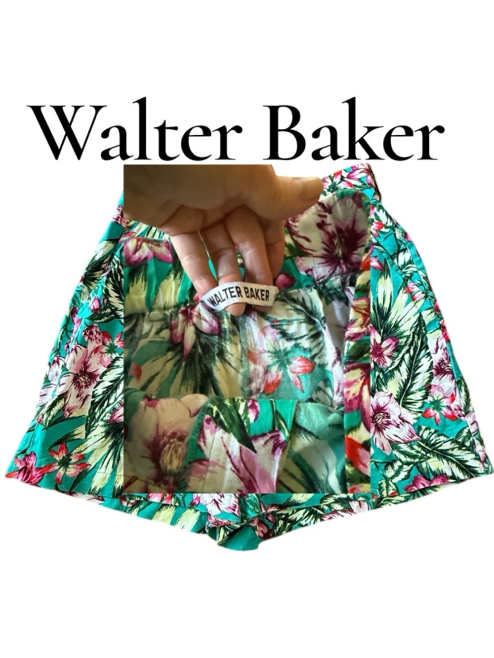 Walter Baker Tropical Floral High Waist Shorts in Teal and Pink